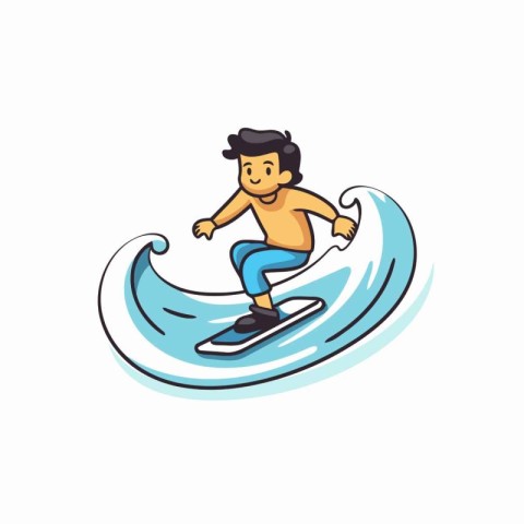 Man surfing on the wave. Vector illustration in a flat style.