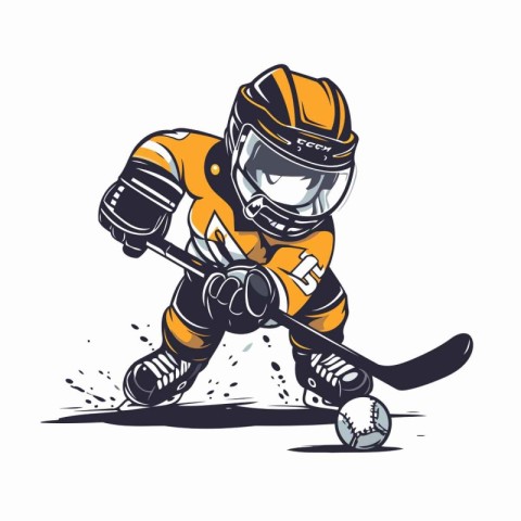 Ice hockey player with the stick and ball. Vector illustration o