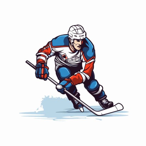 Ice hockey player vector illustration. Ice hockey player with th