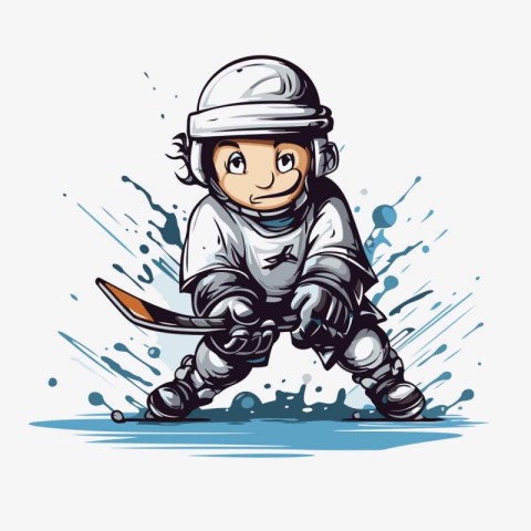 Cartoon ice hockey player. Vector illustration of a hockey playe