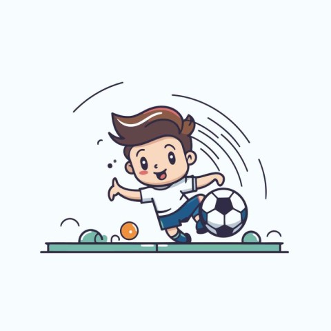 Cartoon soccer player playing football. Flat vector illustration