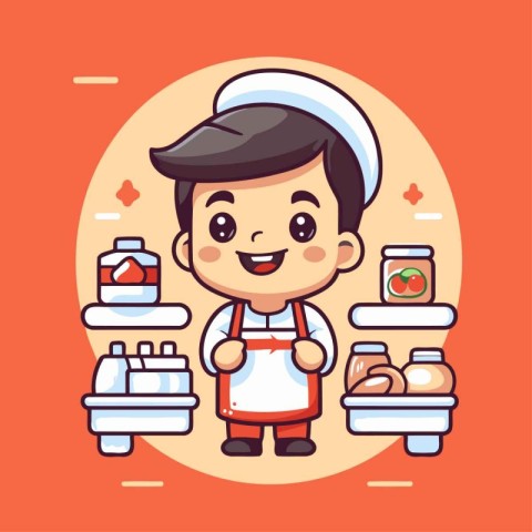 Cute boy chef character design. Cute cartoon character illustrat