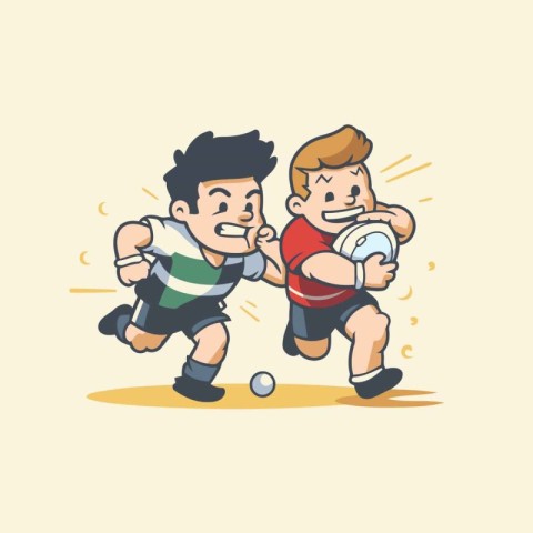 Illustration of Stickman Boy Playing Rugby. Cartoon Character De