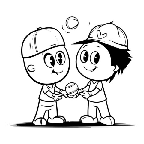 Illustration of a Kid Boy and Girl Playing Baseball Coloring Boo