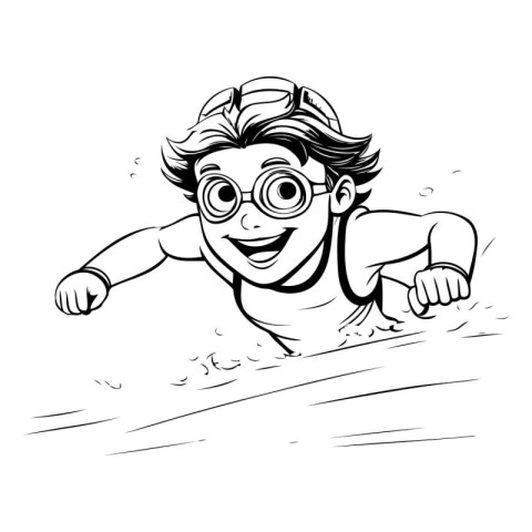 Vector illustration of a boy swimming in the pool. Cartoon style