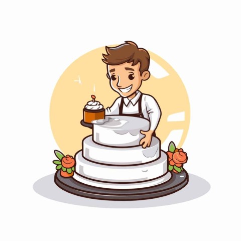 Cake chef cartoon icon. Food cooking and restaurant theme. Color