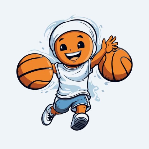 Cute boy playing basketball. Vector illustration of a cartoon ch