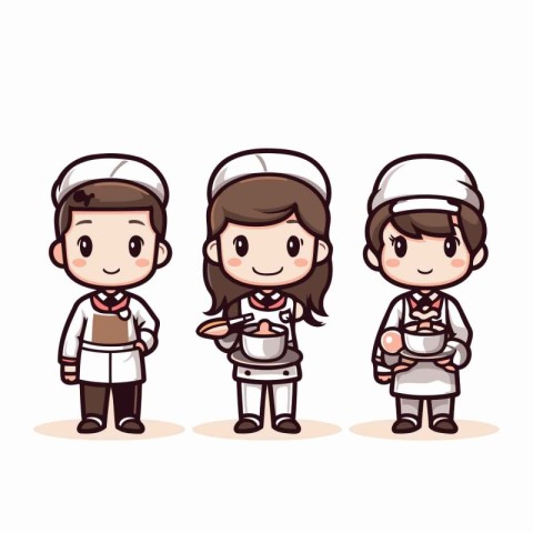 Cute chef and cook cartoon characters vector illustration. Carto