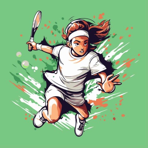 Tennis player in action. Vector illustration of a tennis player.