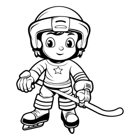 Cartoon hockey player. Vector illustration. Coloring book for ch