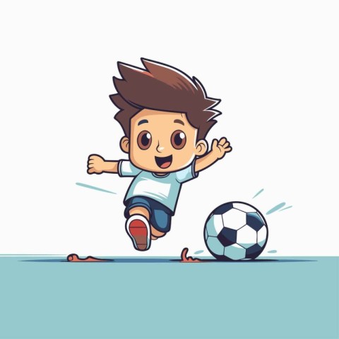 Little boy playing soccer. Cartoon vector illustration isolated