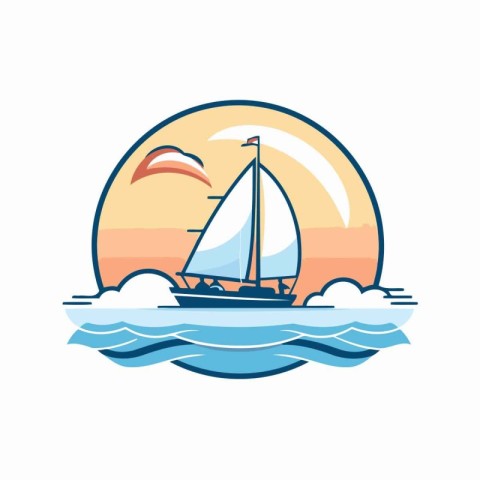 Sailboat in the sea. Vector illustration in flat style.