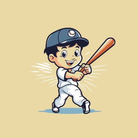 Baseball Player with Bat Cartoon Mascot Character Vector Illustr