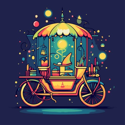 Vector illustration of a colorful cartoon street food cart on a