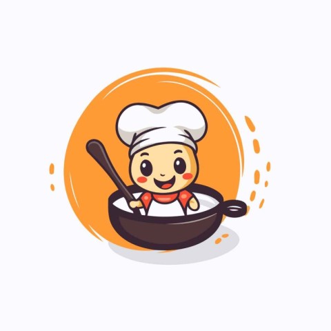 Chef cooking cartoon vector illustration. Cute chef holding a pa