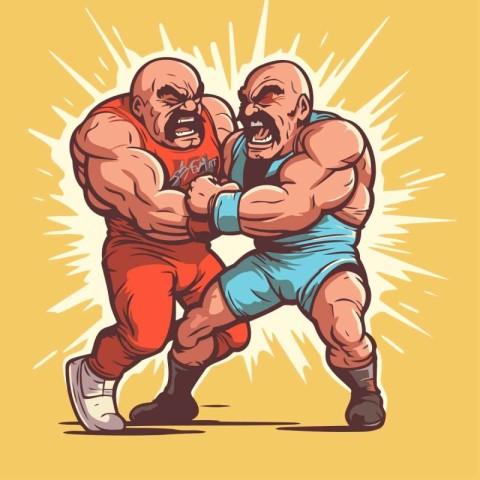 Cartoon vector illustration of two old men fighting. Strong old