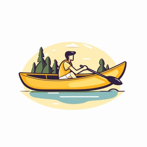 Man in a canoe. Vector illustration in flat cartoon style on whi