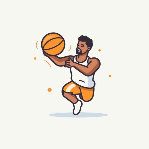 Basketball player with ball. Vector illustration in doodle style