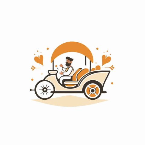 Vector illustration of a man driving a golf cart. Flat style.