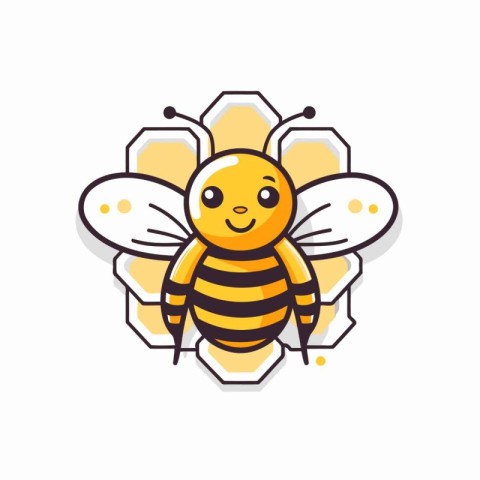 Cute cartoon bee sticker isolated on white background. Vector il