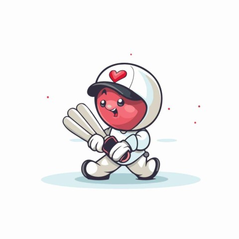 Cricket player with bat and ball. vector cartoon illustration.