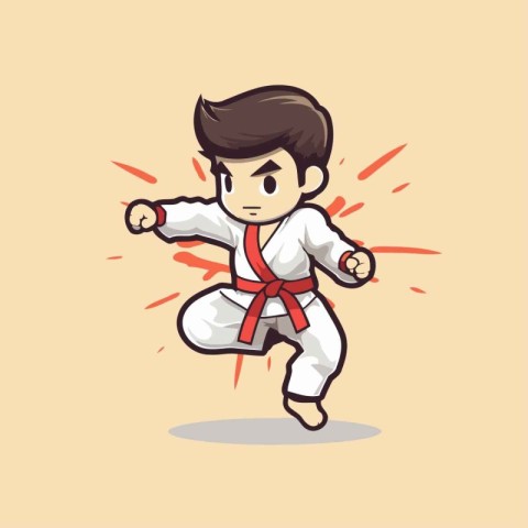 Taekwondo Vector Illustration. Cartoon karate boy.