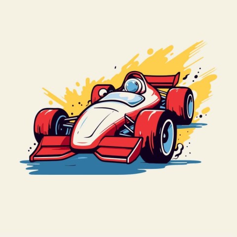 Vintage race car. Hand drawn vector illustration in cartoon styl