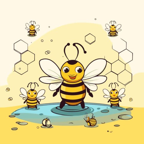 Bees and honeycombs. Vector illustration in cartoon style.