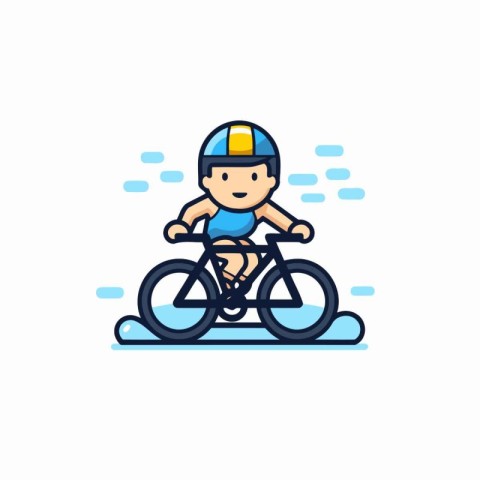 Cyclist in helmet riding bicycle. Flat style vector illustration