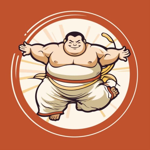 Sumo wrestler with a katana in his hand. Vector illustration.