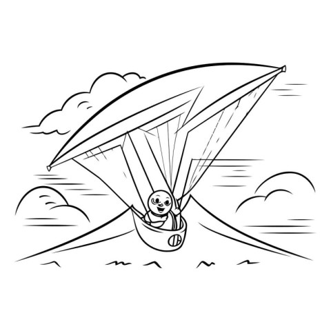 Paraglider flying over the sea. Hand drawn vector illustration.