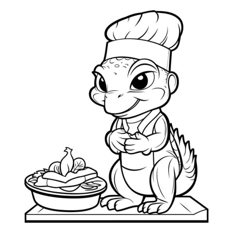 Vector illustration of Cartoon crocodile chef with a bowl of foo