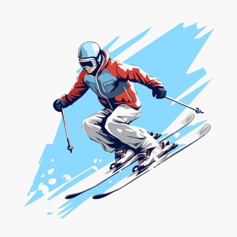 Vector illustration of a skier in sportswear skiing downhill.