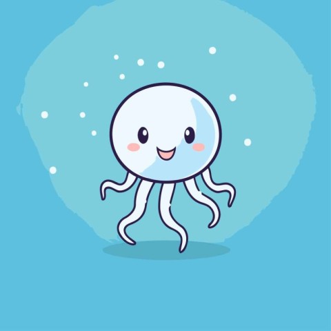 Cute cartoon octopus on a blue background. Vector illustration.