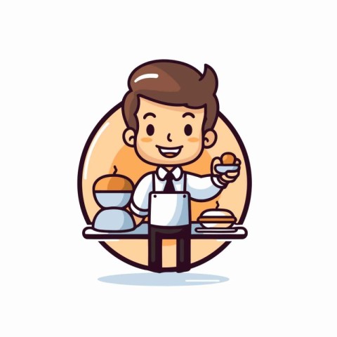 Cafe waiter cartoon character vector design. Coffee shop. cafe.