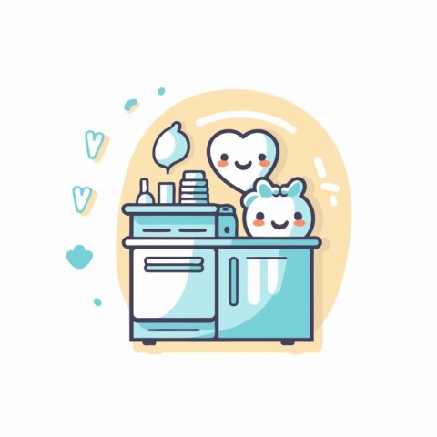 Cute kawaii bear in the kitchen. Vector illustration.