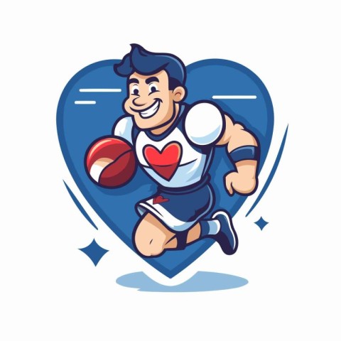 American football player running with ball in hand. Vector illus