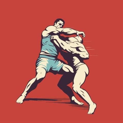 Tug of war. Vector hand drawn illustration of a fighting man.