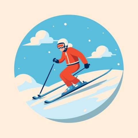 Skiing. Skiing. Vector illustration in flat style.