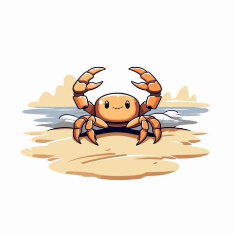 Cute cartoon crab on the beach. Vector illustration isolated on