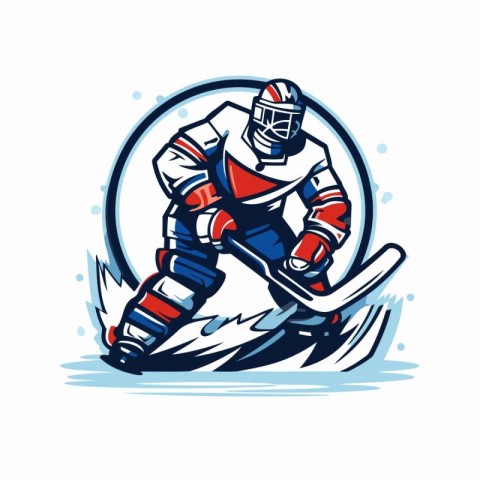 Ice hockey player on skis. Vector illustration on white backgrou