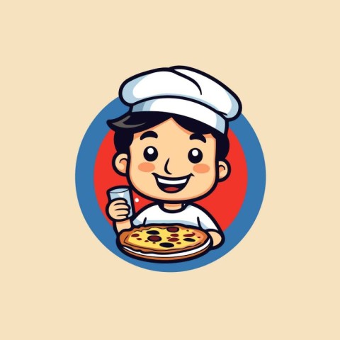 Cartoon chef with pizza vector illustration. Food and drink them