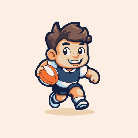 Cute Boy Playing Basketball Cartoon Mascot Character Vector Illu