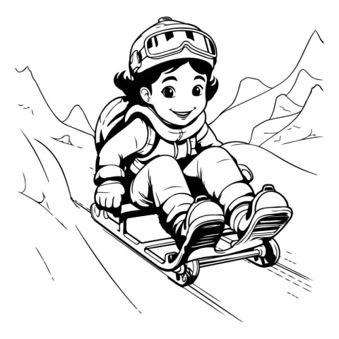 Vector illustration of a little boy riding a snowmobile in the m