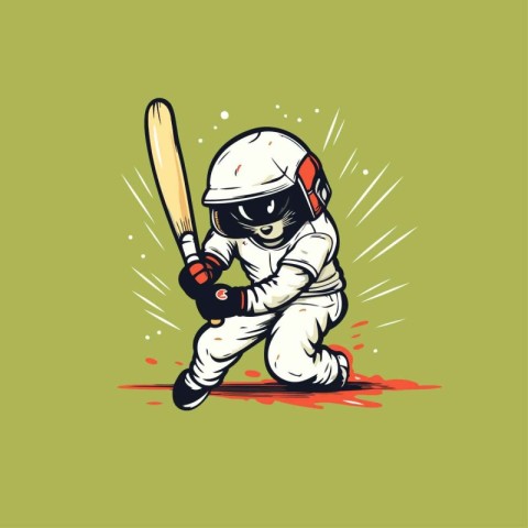 Baseball player in helmet and gloves with bat. Vector illustrati