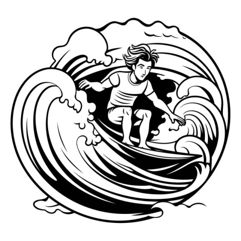 Surfer on a big wave. Vector illustration ready for vinyl cuttin