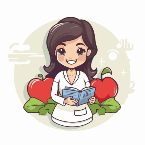 Illustration of a Cute Girl Reading a Book While Holding a Red A