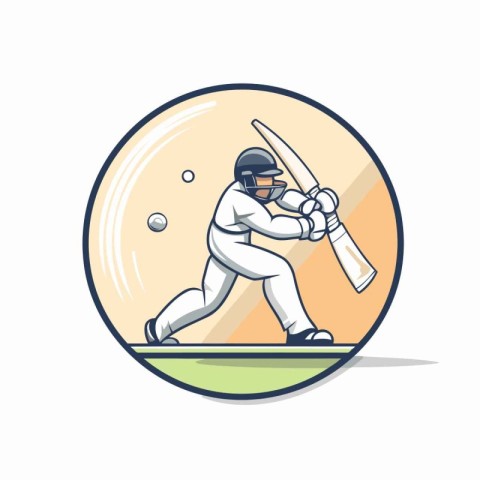 Cricket player hitting a ball with a bat. Vector illustration.