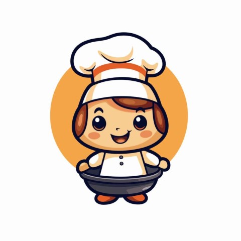 Cute chef girl cartoon character vector illustration. Cute chef