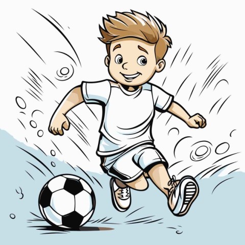 Illustration of a boy playing football on a white background. ve